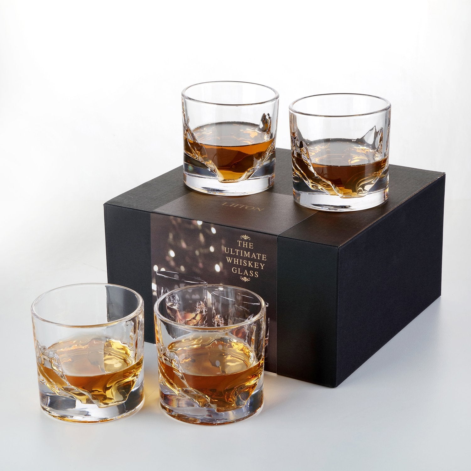 Mountain Peak Whiskey Glass with Matching Wooden Base