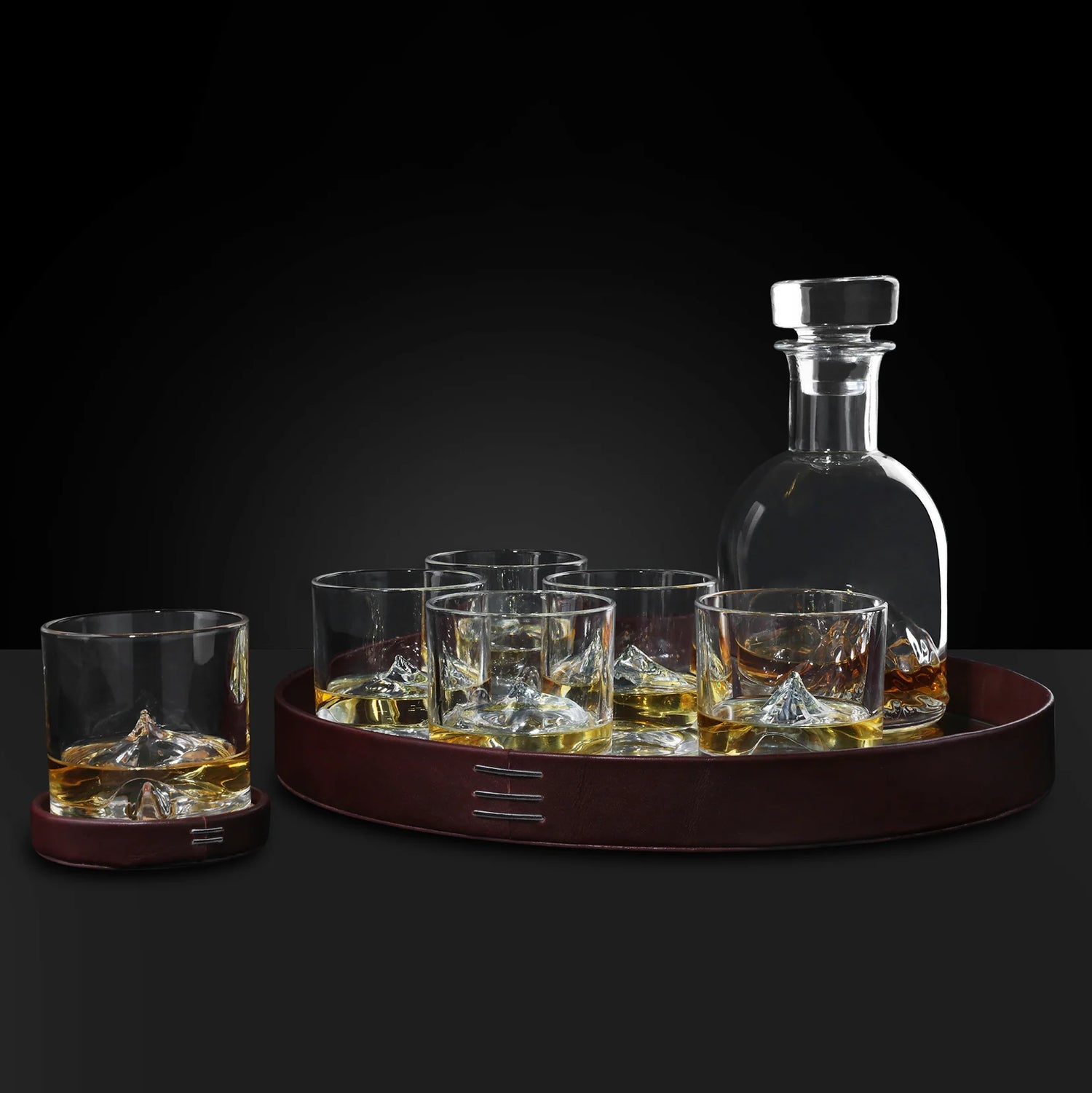 Italian Crafted Crystal Whiskey Decanter & Whiskey Glasses Set – Wooden Cork