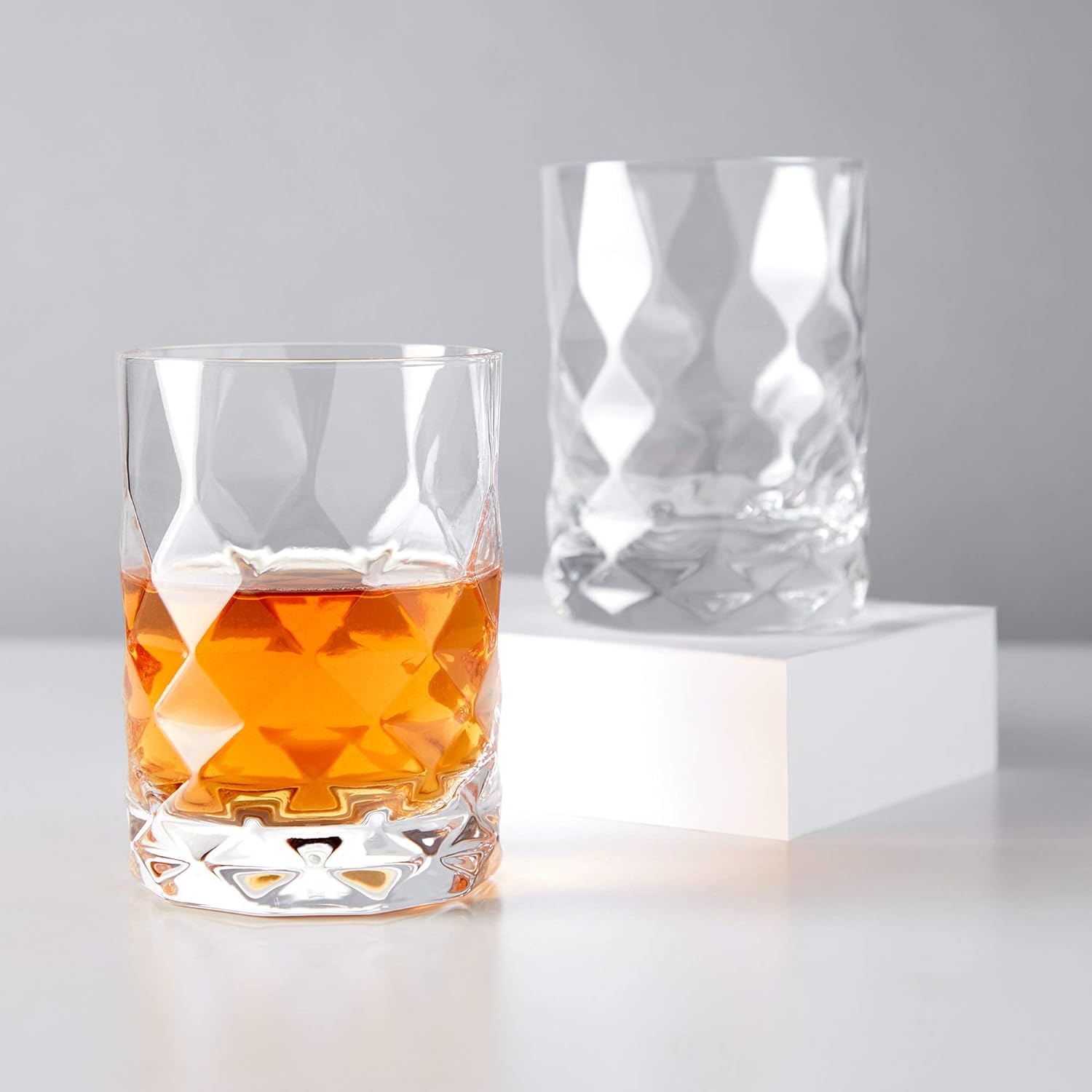 Luxu Whiskey Glasses(Set of 4)-11 oz Sculpted Scotch Glass,Old Fashioned Glasses,Crystal Bourbon Rock Glasses,Large Bar Glasses,Unique Glassware